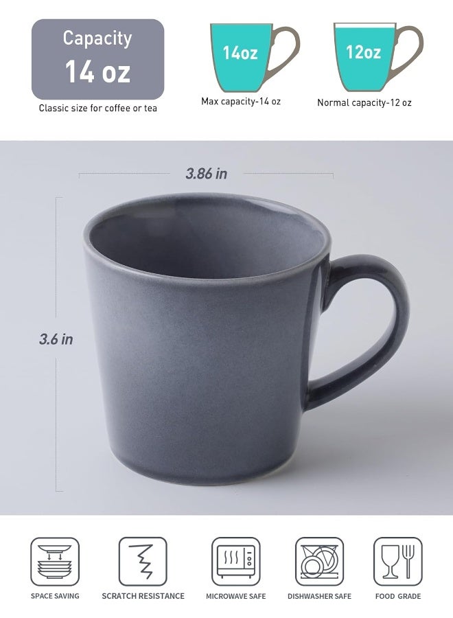 Famiware Annecy 4 Piece Set Ceramic Coffee Mugs, 14oz, Set for Tea, Coffee, Milk, Microwave & Dishwasher Safe, Misty Blue  - Image 2