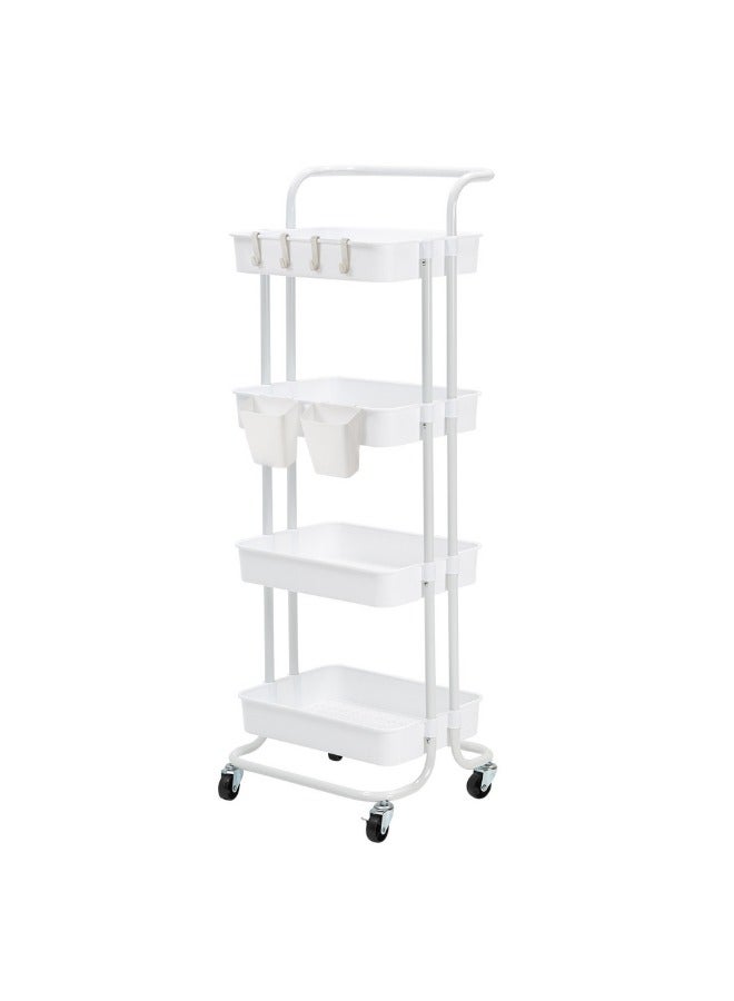 Prince 4 Tier Mesh Wire Rolling Multifunction Utility Cart Trolley With Hook - Image 1