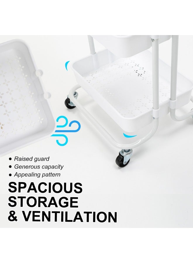 Prince 4 Tier Mesh Wire Rolling Multifunction Utility Cart Trolley With Hook - Image 3