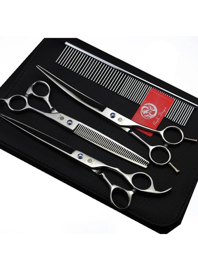 Purple Dragon 8 inch 3 in 1 Professional Pet Grooming Thinning Scissors - Upward Curved Shears and Dog Hair Cutting Scissor - Perfect for Pet Groomer or Family DIY Use (Silver) - Image 1