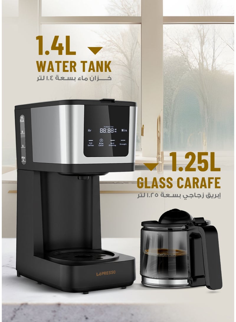 LePRESSO Rich Brew Coffee Machine Interactive Touch Display 900W Coffee Maker / Touch Display / Quick Drew / Glass Carafe Capacity 1.25L-Black - Image 5