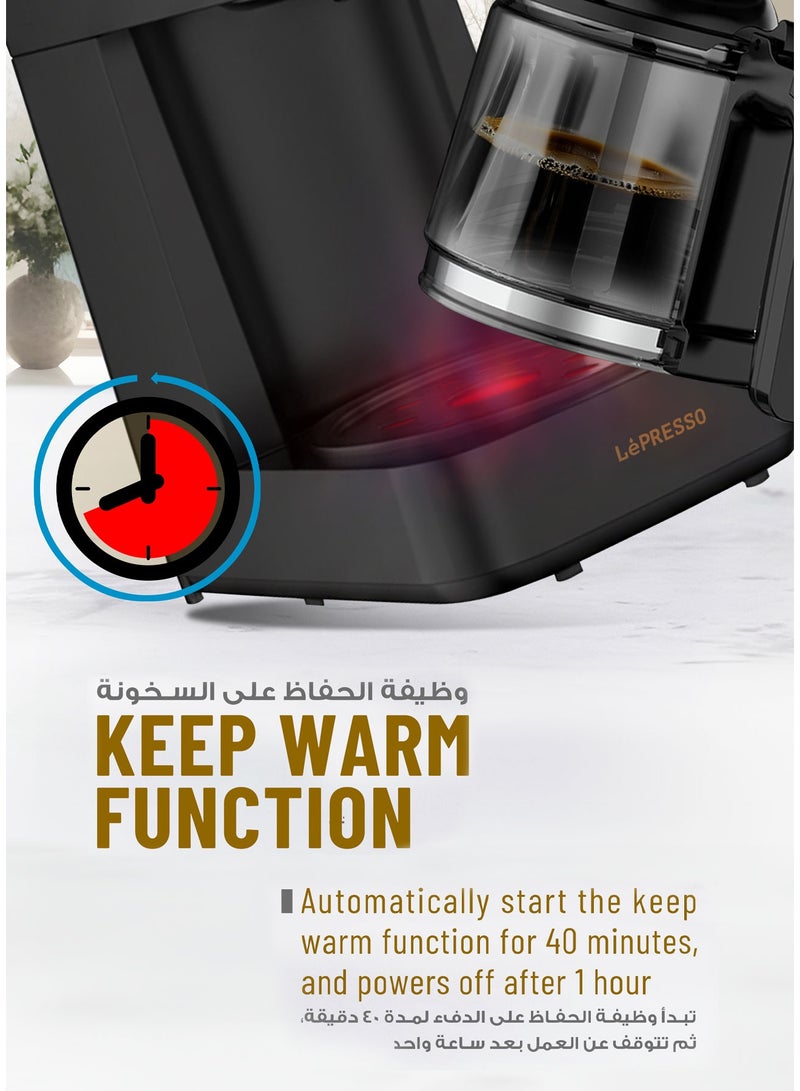 LePRESSO Rich Brew Coffee Machine Interactive Touch Display 900W Coffee Maker / Touch Display / Quick Drew / Glass Carafe Capacity 1.25L-Black - Image 3