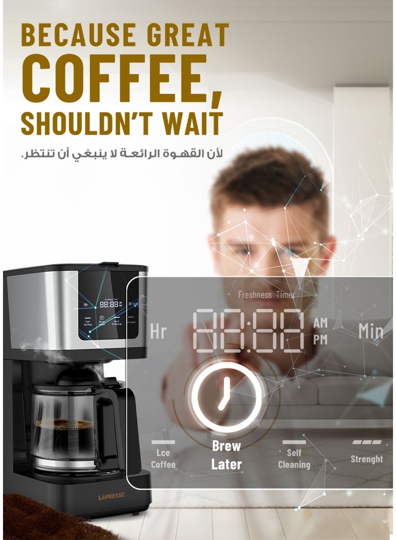 LePRESSO Rich Brew Coffee Machine Interactive Touch Display 900W Coffee Maker / Touch Display / Quick Drew / Glass Carafe Capacity 1.25L-Black - Image 4