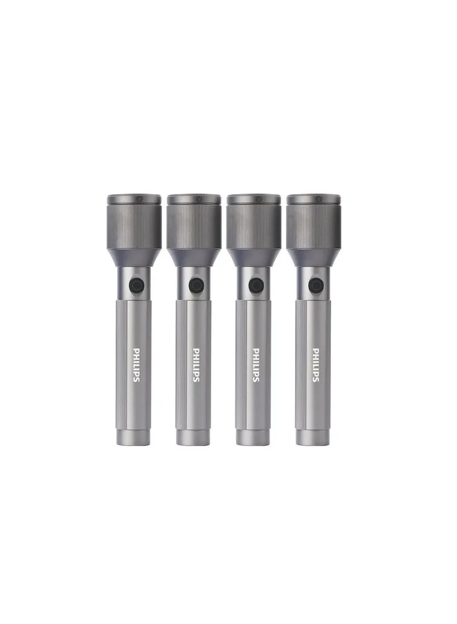 Philips 4-Piece 1100 Lumens Aircraft Aluminium Alloy Zoom LED Rechargeable Flashlight Grey and Black 22.5 x 3.2 x 5 cm SFL2143C4/56