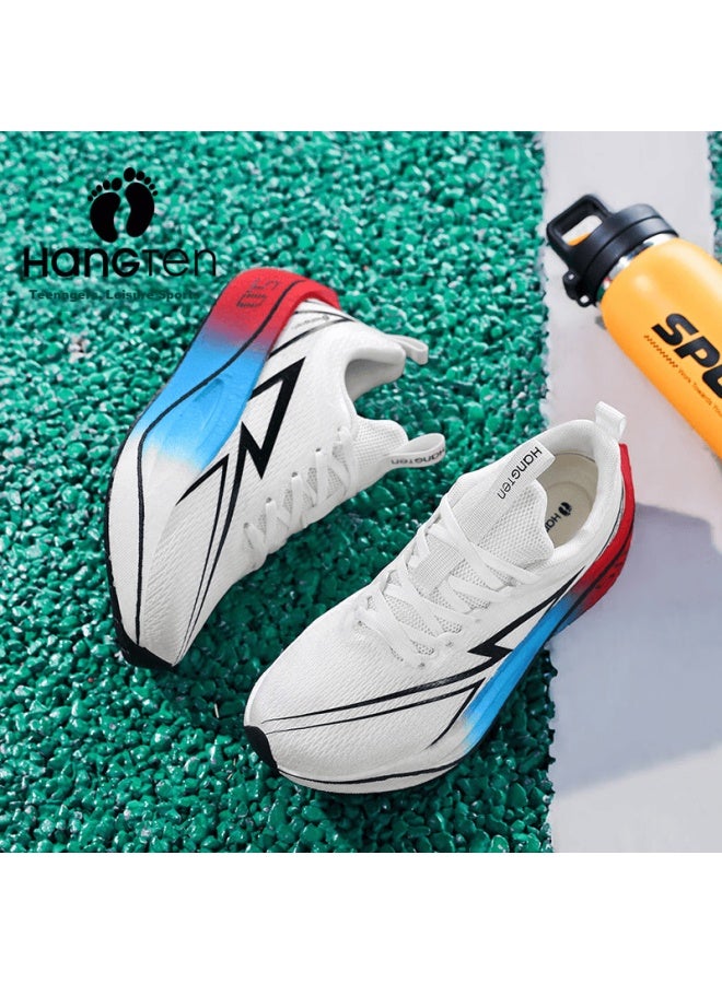 Huanteng Sports Shoes Men's Student Youth Professional Running Shoes Boys Girls Mesh Shock Absorption White Black Size 36