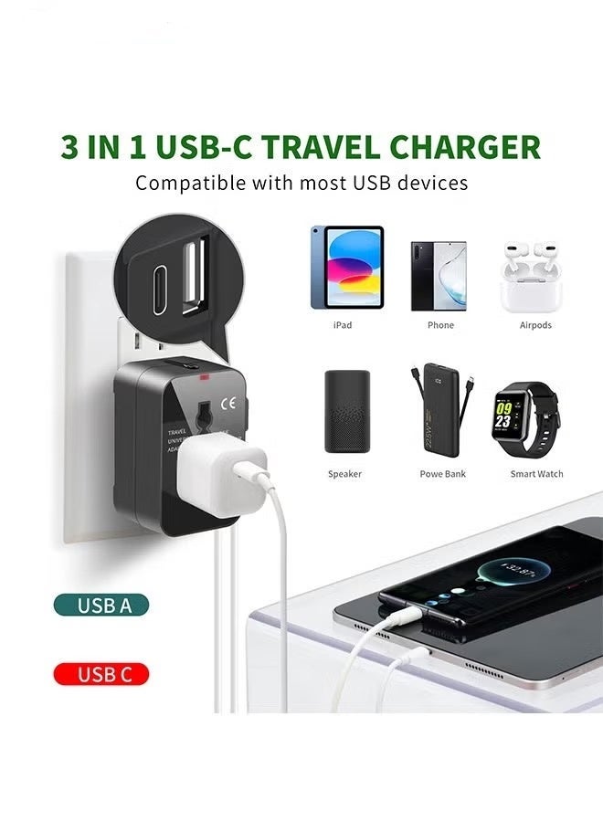 كيريكو محول السفر العالمي محول التوصيل في جميع أنحاء العالم مع USB-C، محول الطاقة الدولي مع 2 منافذ USB الكل في واحد محول السفر متعدد USB الجدار شاحن لأوروبا الولايات المتحدة الأمريكية المملكة المتحدة الاتحاد الأوروبي أستراليا (نوع C/G/A/I) - Image 3