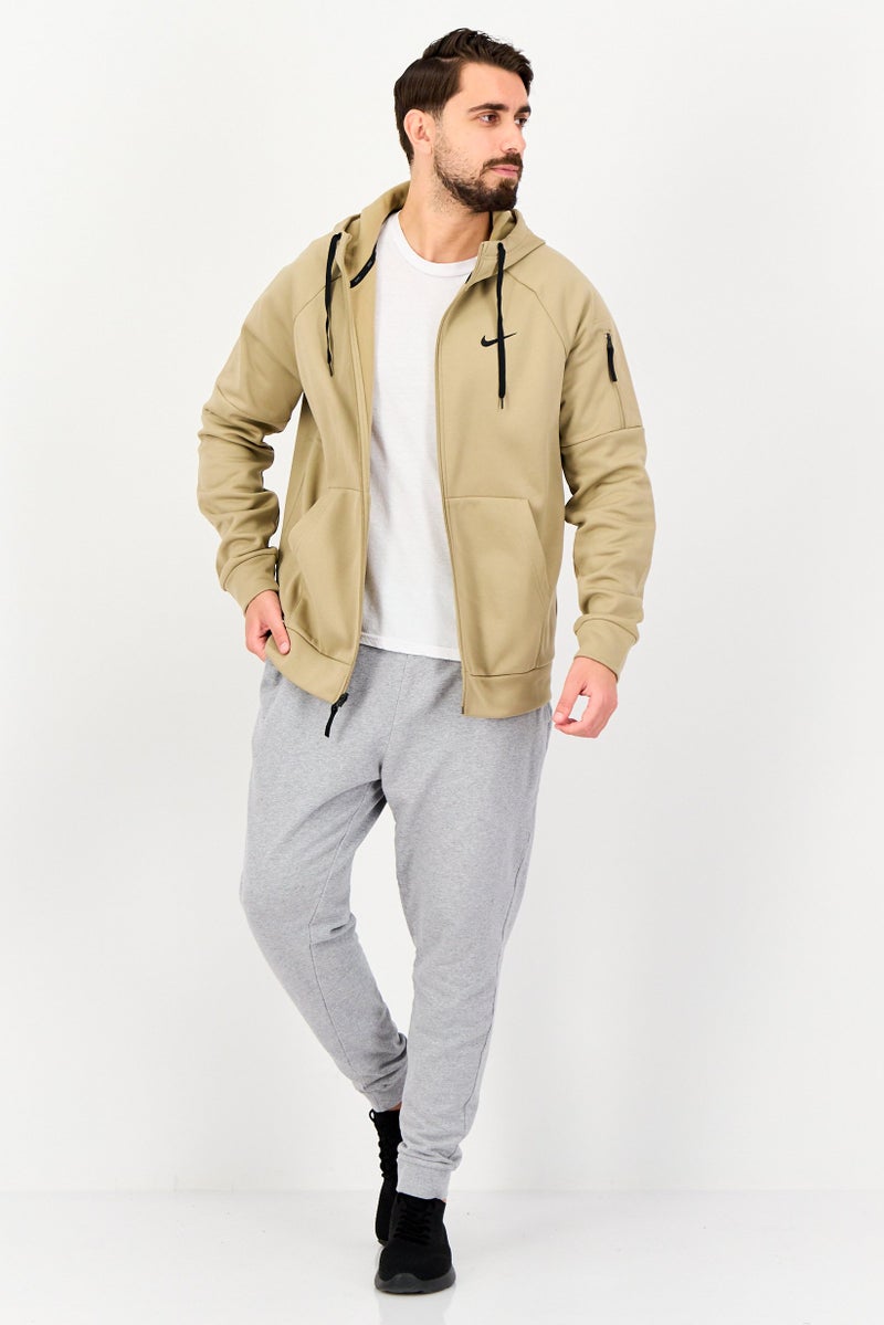 Nike هودي تدريب بأكمام طويلة للرجال بتقنية ثيرما فيت، تان - Image 3