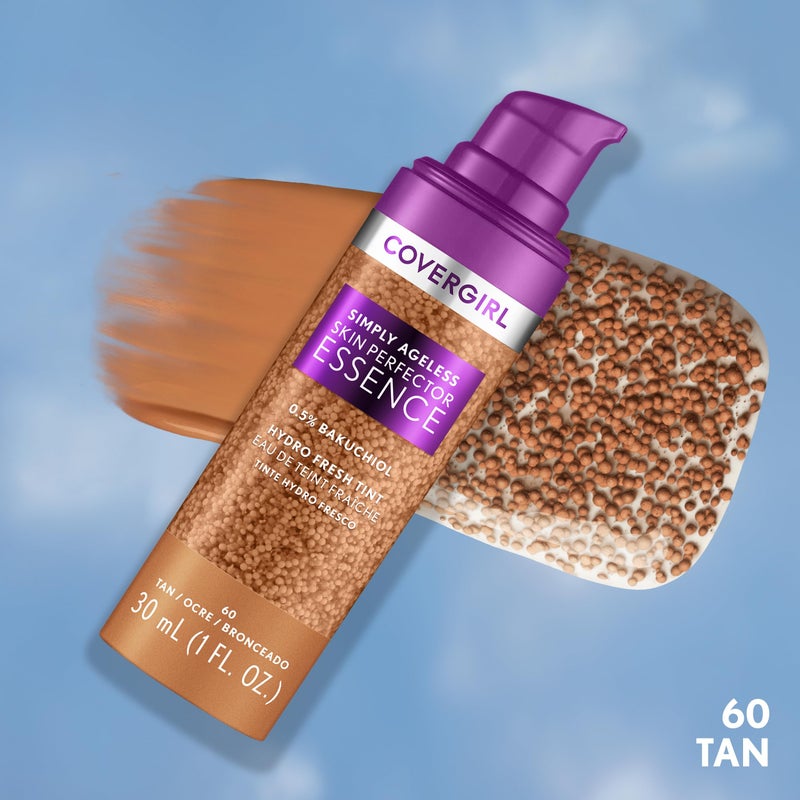 Covergirl Simply Ageless Skin Perfector Essence Foundation, 60 Tan, Tinted Skin Perfector, Skincare Makeup Hybrid, Sheer Tint, Radiant Finish, Skin-Like Finish, Vegan Formula, 1.0oz - Image 2