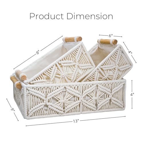 GIB cleaningtool GIB Macrame Storage Basket Boho Decor Boxes Small Woven Baskets for Organizing, Decorative Cute Rectangular Cube Storage Bins for Shelves Table Countertop Makeup Organizer, Set of 3 - Image 2
