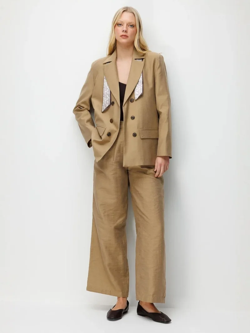 ميكسراي MIXRAY Linen Blazer Jacket with Scarf Detail
