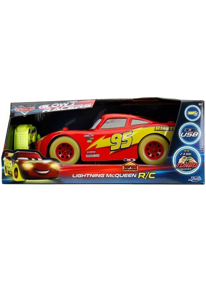 Jada Disney Pixar Cars Glow Racers Lightning McQueen 2.4 GHz RC Car (1:14, Red) - Image 1