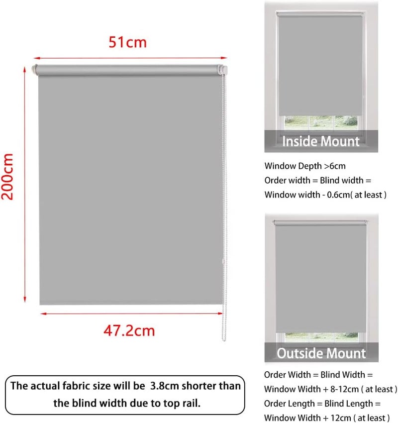 SMONTER 100% Blackout Waterproof Fabric Window Roller Shades Blind, Thermal Insulated,UV Protection,for Bedrooms,Living Room,Bathroom,The Office, Easy to Install 51CM W x 200CM L(Grey) - Image 3