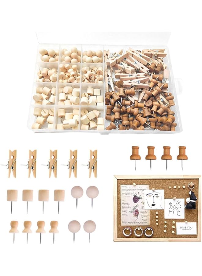 ORiTi 200Pcs Wood Push Pins 5 Shapes Decorative Thumb Tacks Wooden Pins And Tacks Cork Board Thumbtacks Thumbtack For Bulletin Boards Cork Boards Whiteboards. - Image 1
