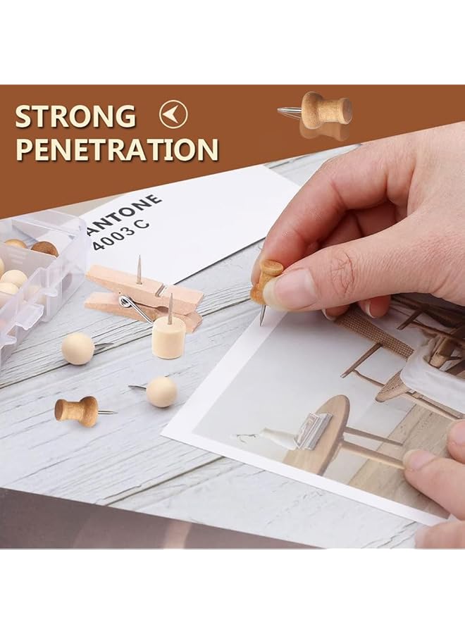 ORiTi 200Pcs Wood Push Pins 5 Shapes Decorative Thumb Tacks Wooden Pins And Tacks Cork Board Thumbtacks Thumbtack For Bulletin Boards Cork Boards Whiteboards. - Image 5