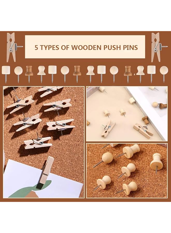 ORiTi 200Pcs Wood Push Pins 5 Shapes Decorative Thumb Tacks Wooden Pins And Tacks Cork Board Thumbtacks Thumbtack For Bulletin Boards Cork Boards Whiteboards. - Image 3