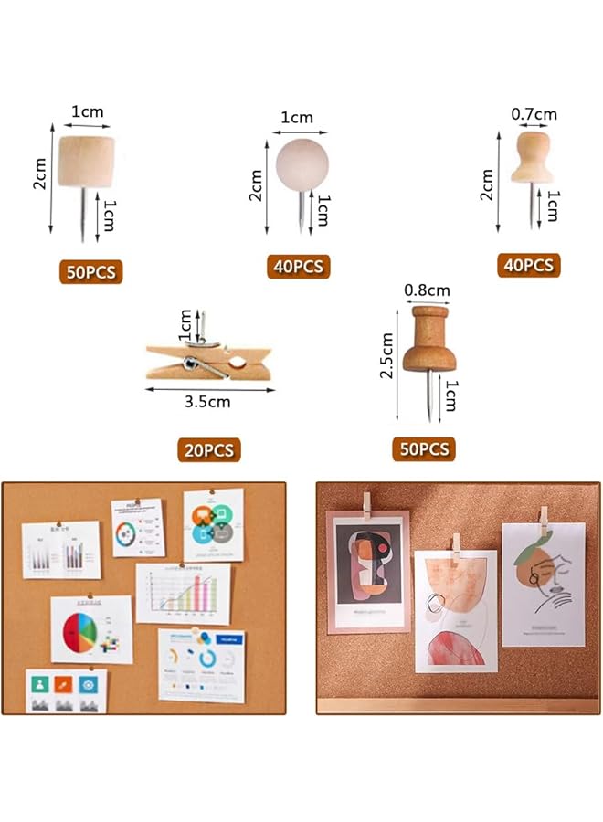 ORiTi 200Pcs Wood Push Pins 5 Shapes Decorative Thumb Tacks Wooden Pins And Tacks Cork Board Thumbtacks Thumbtack For Bulletin Boards Cork Boards Whiteboards. - Image 2