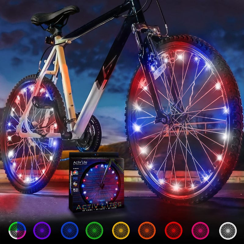Activ Life Bike Wheel Lights - Holiday Stocking Stuffers - Christmas Night-Riding Bike Lights - 360Â° LED Glow & Bicycle Wheel LED Lighting - Pack of 2, Patriotic - Image 1
