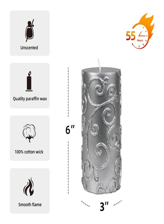 Jeco 3 x 6 Inch Silver Scroll Pillar Candle - Image 3