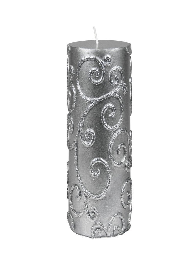 Jeco 3 x 6 Inch Silver Scroll Pillar Candle - Image 1