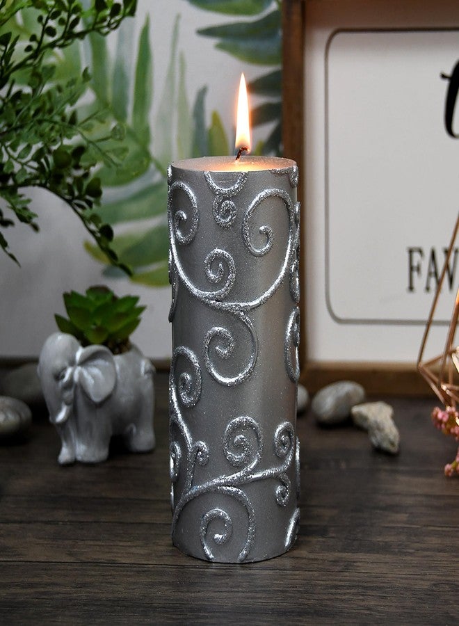 Jeco 3 x 6 Inch Silver Scroll Pillar Candle - Image 4