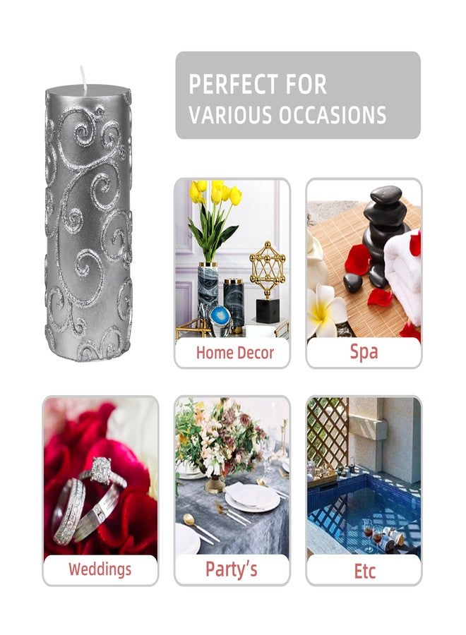 Jeco 3 x 6 Inch Silver Scroll Pillar Candle - Image 2