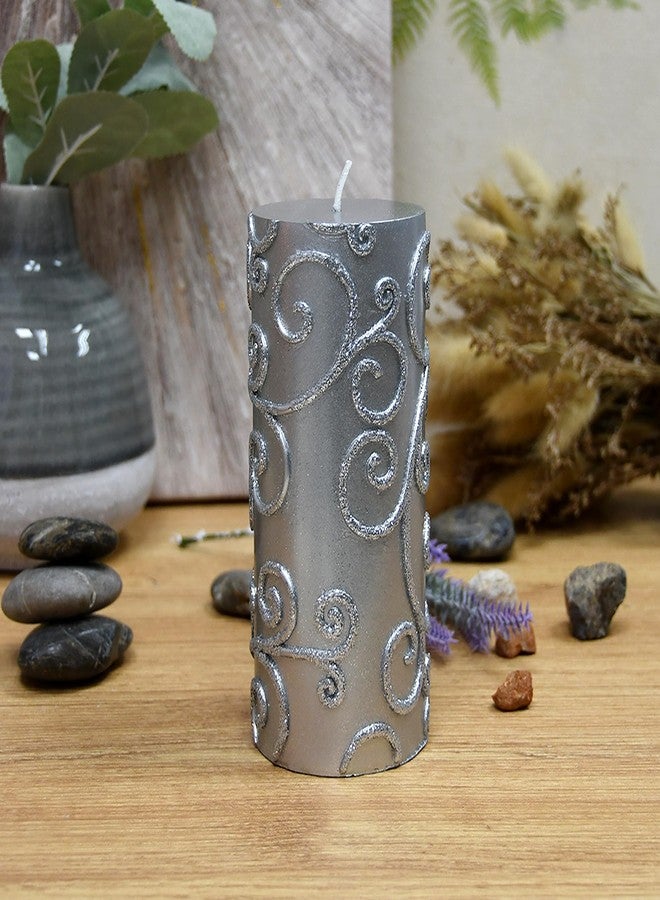 Jeco 3 x 6 Inch Silver Scroll Pillar Candle - Image 5