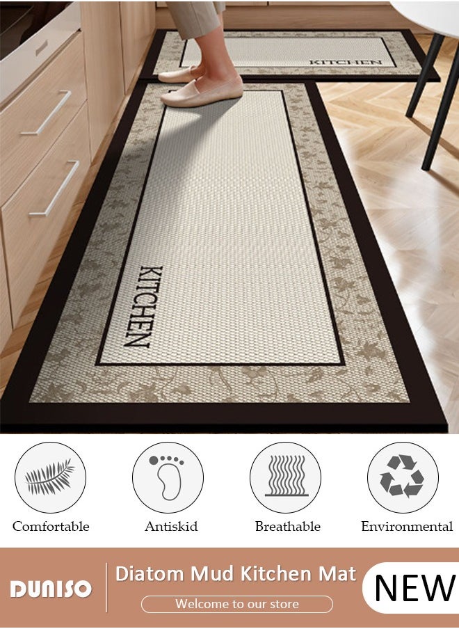 DUNISO - 2 PCS  Kitchen Mats and Rugs Set , Non Slip Heavy Duty Standing Mat, Quick Dry Diatom Mud Floor Mat,  Extra Soft and Absorbent Floor Mats for  Kitchen, Bath, Office, Laundry(40*60cm+40*120cm) - Image 1
