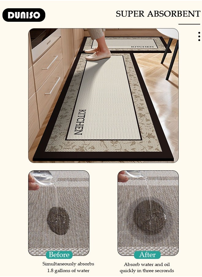 DUNISO - 2 PCS  Kitchen Mats and Rugs Set , Non Slip Heavy Duty Standing Mat, Quick Dry Diatom Mud Floor Mat,  Extra Soft and Absorbent Floor Mats for  Kitchen, Bath, Office, Laundry(40*60cm+40*120cm) - Image 1