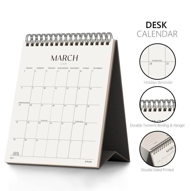 Jotsome Desk Calendar 2026-2027, Small Standing Flip Desktop Calendar From March 2026 to June 2027 for Home and Office, Easy Organizing, Gift for the Holidays (Black, Small) - Image 3