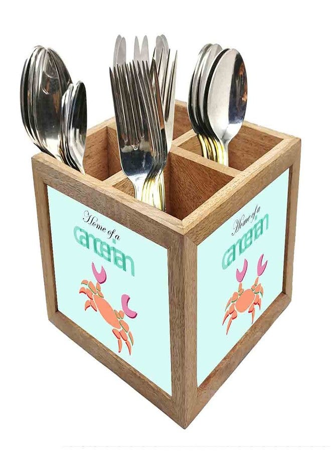 Nutcase Wooden Cutlery Stand Holder Silverware Caddy Spoons Forks Knives Organizer for Dining Table & Kitchen -Made in India-Spoons NOT Included - Cancerian - Image 1
