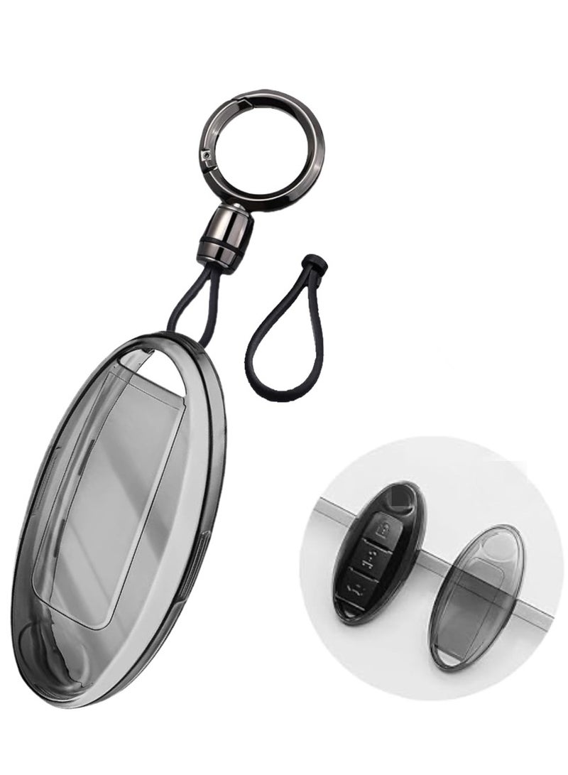 OUYoo Compatible with Nissan Key Fob Cover Altima Maxima Rogue Armada Pathfinder Compatible with Infiniti Key Fob Cover Black TPU Protector Car Key Chain Holder Case Accessories,Smart Remote 2/3/4/5 Button. - Image 1