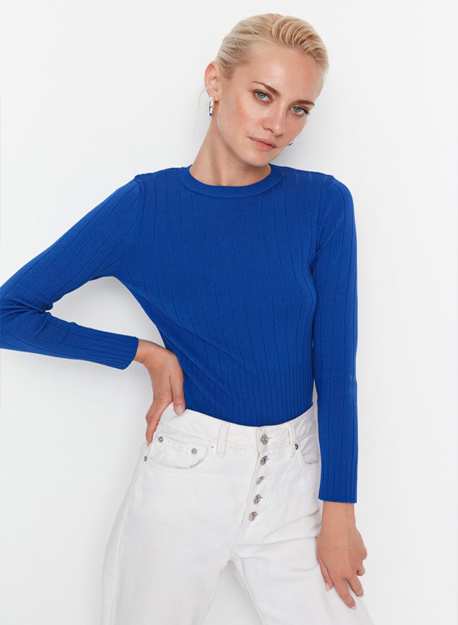 trendyol Blue Basic Crew Neck Knitwear Sweater - Image 2