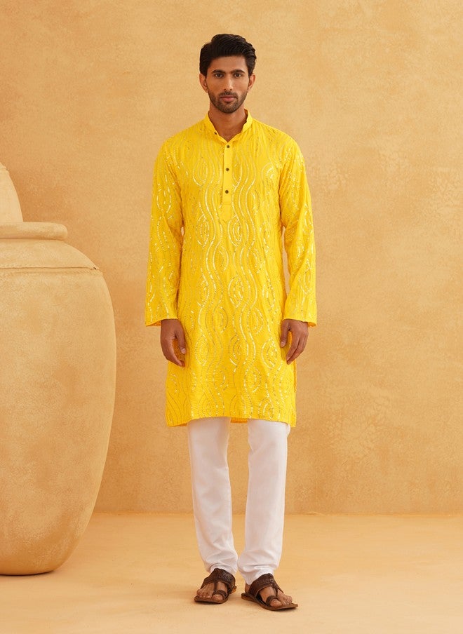 Sojanya Embroidered Mustard Yellow Kurta for Men - Image 2