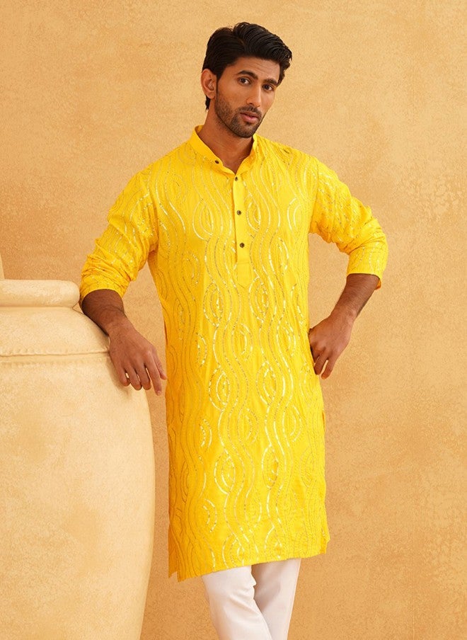 Sojanya Embroidered Mustard Yellow Kurta for Men - Image 1