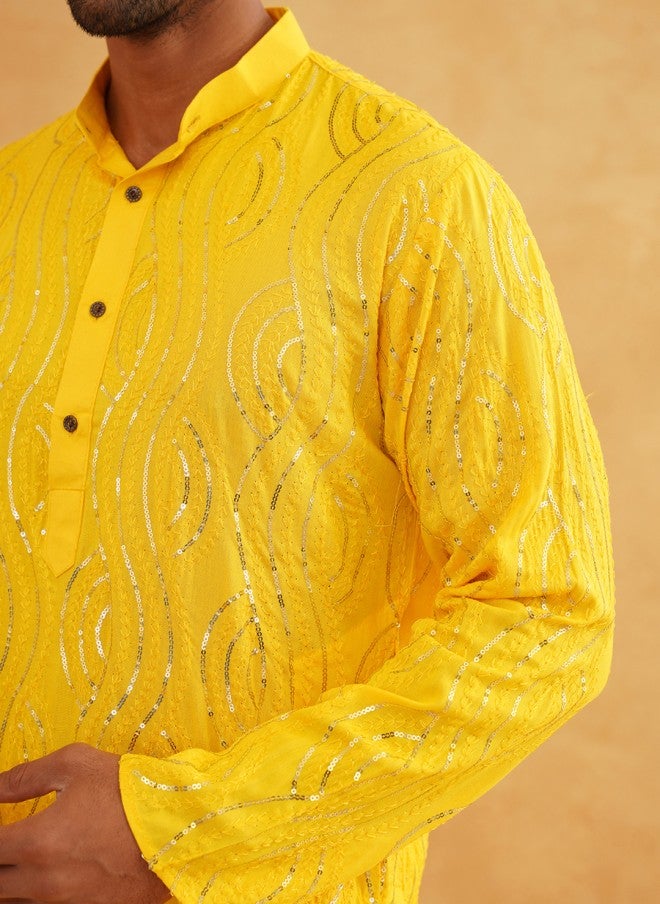 Sojanya Embroidered Mustard Yellow Kurta for Men - Image 3