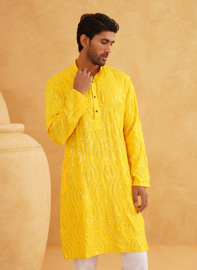Sojanya Embroidered Mustard Yellow Kurta for Men - Image 5