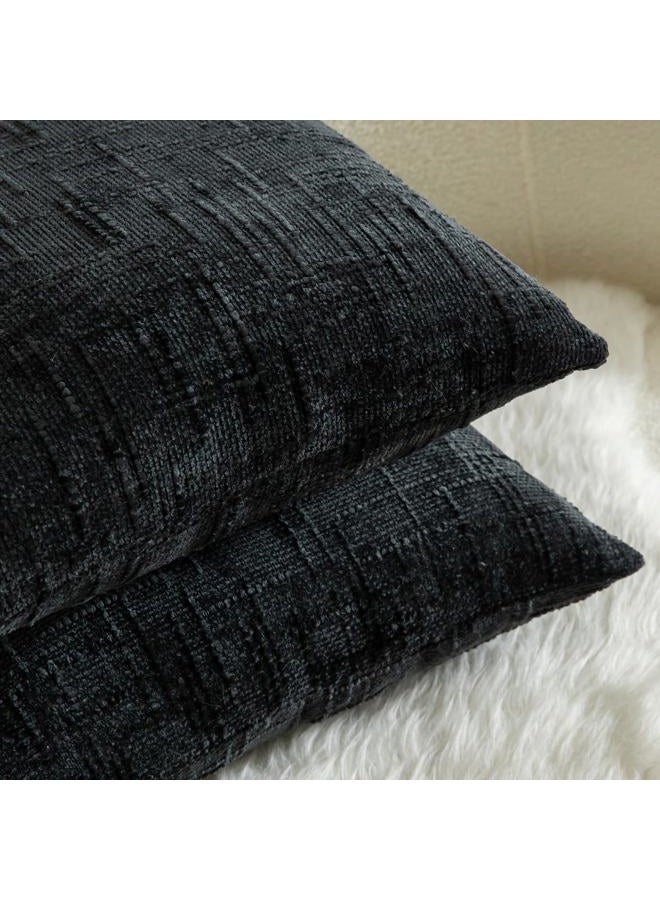 Mandioo Pack of 2 Solid Decorative Soft Chenille Black Cushion Covers 50x50cm 20x20 Inch Lumbar Accent Solid Throw Pillow Case Soft Cozy Luxury Pillow Covers for Sofa Couch Bedroom - Image 5