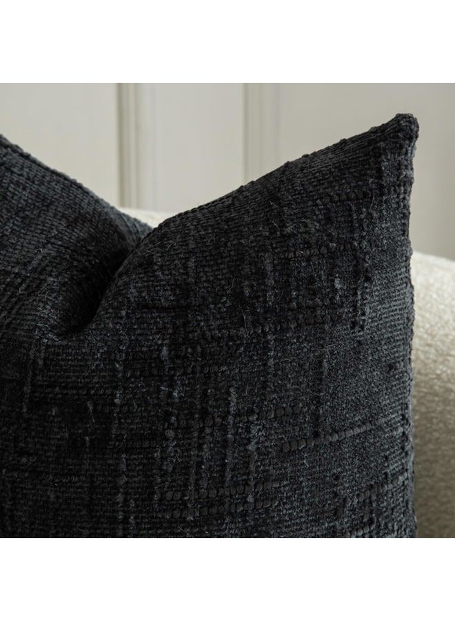 Mandioo Pack of 2 Solid Decorative Soft Chenille Black Cushion Covers 50x50cm 20x20 Inch Lumbar Accent Solid Throw Pillow Case Soft Cozy Luxury Pillow Covers for Sofa Couch Bedroom - Image 3