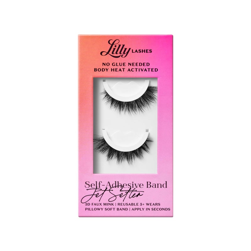Lilly Lashes 3D Self Adhesive Eyelashes, No Lash Glue Needed, Body Heat Activated Press on Lashes, Reusable Self Adhesive Eyelashes Up to 5x, Easy to Apply & Remove (JetSetter) - Image 1