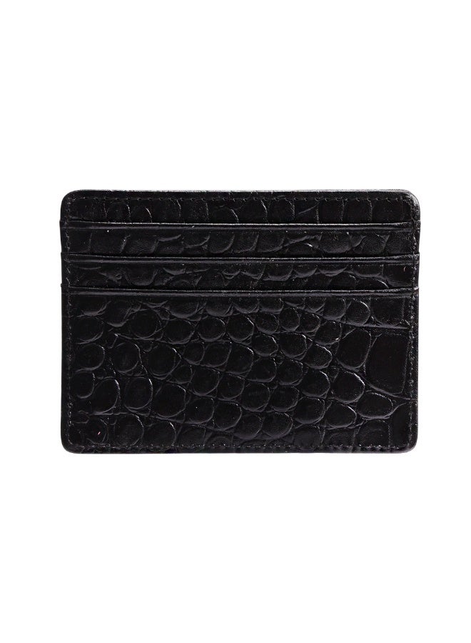 A-Case Its My Case Javan Genuine Leather Slim Minimalistic Credit Card Holder Wallet Premium Compact Pocket Wallet with Multiple Card Slots and Cash Compartment Lightweight Travel Friendly Crocodile Pattern Black - Image 1