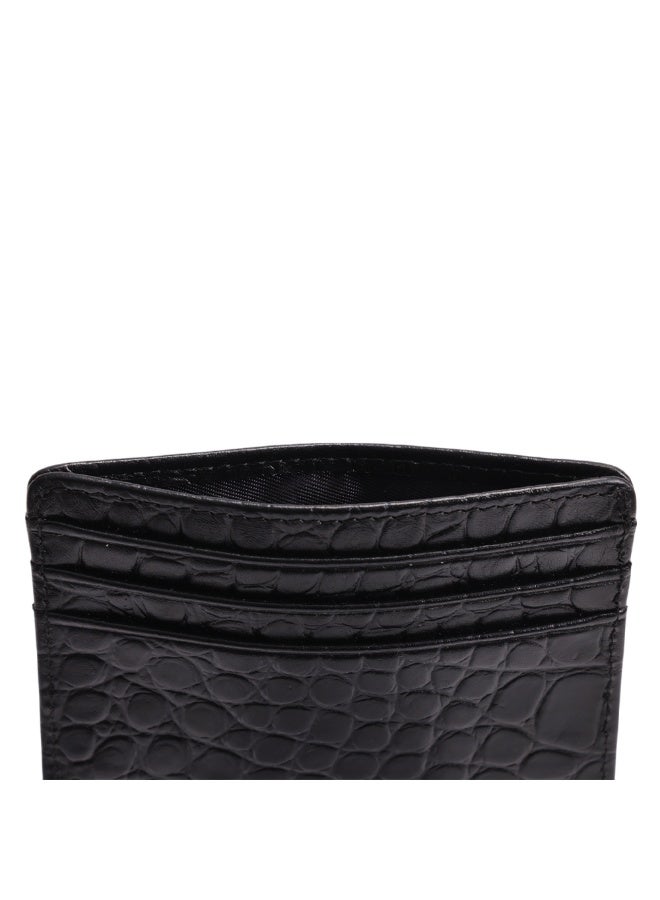 A-Case Its My Case Javan Genuine Leather Slim Minimalistic Credit Card Holder Wallet Premium Compact Pocket Wallet with Multiple Card Slots and Cash Compartment Lightweight Travel Friendly Crocodile Pattern Black - Image 4