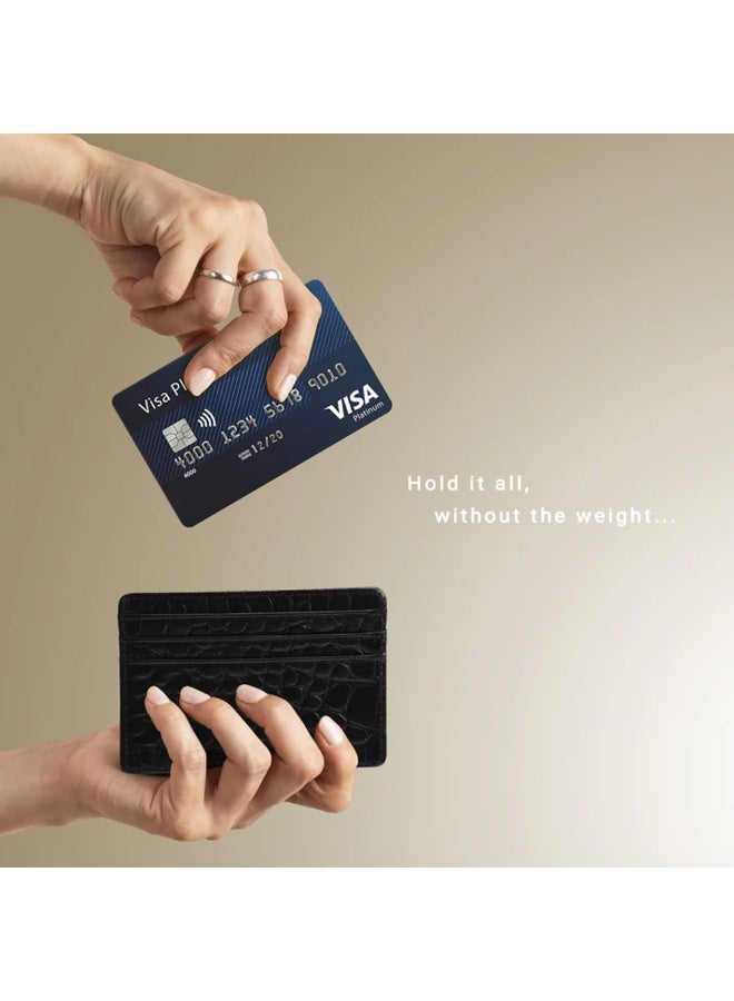 A-Case Its My Case Javan Genuine Leather Slim Minimalistic Credit Card Holder Wallet Premium Compact Pocket Wallet with Multiple Card Slots and Cash Compartment Lightweight Travel Friendly Crocodile Pattern Black - Image 5