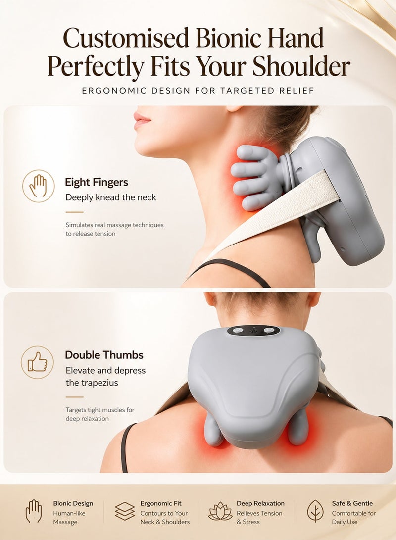 DBLEW Massager Neck and Shoulder Massager Deep Kneading With Dual Heat Cordless Rechargeable Soft Silicone Heads For Back Arms Legs and Calves Relaxation - Cream - Image 5
