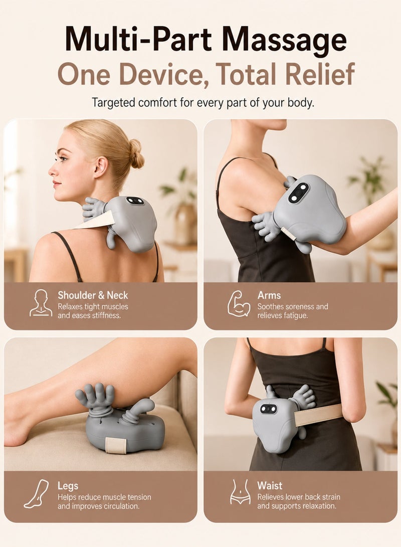 DBLEW Massager Neck and Shoulder Massager Deep Kneading With Dual Heat Cordless Rechargeable Soft Silicone Heads For Back Arms Legs and Calves Relaxation - Cream - Image 4