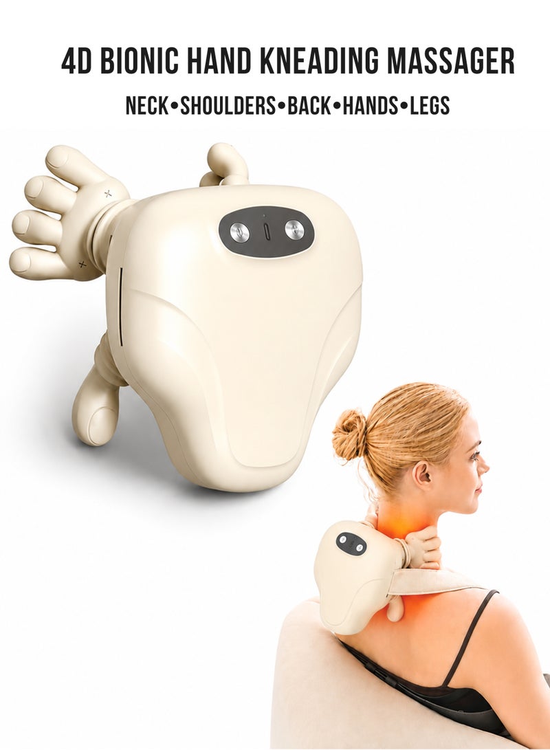 DBLEW Massager Neck and Shoulder Massager Deep Kneading With Dual Heat Cordless Rechargeable Soft Silicone Heads For Back Arms Legs and Calves Relaxation - Cream - Image 1