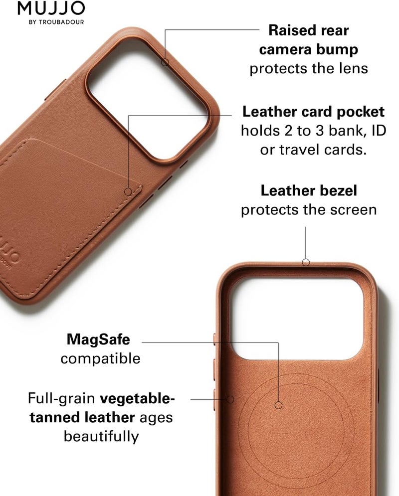 موجو جراب آيفون  برو محفظة - بني فاخر بجلد طبيعي مع شحن لاسلكي مغناطيسي - Image 3