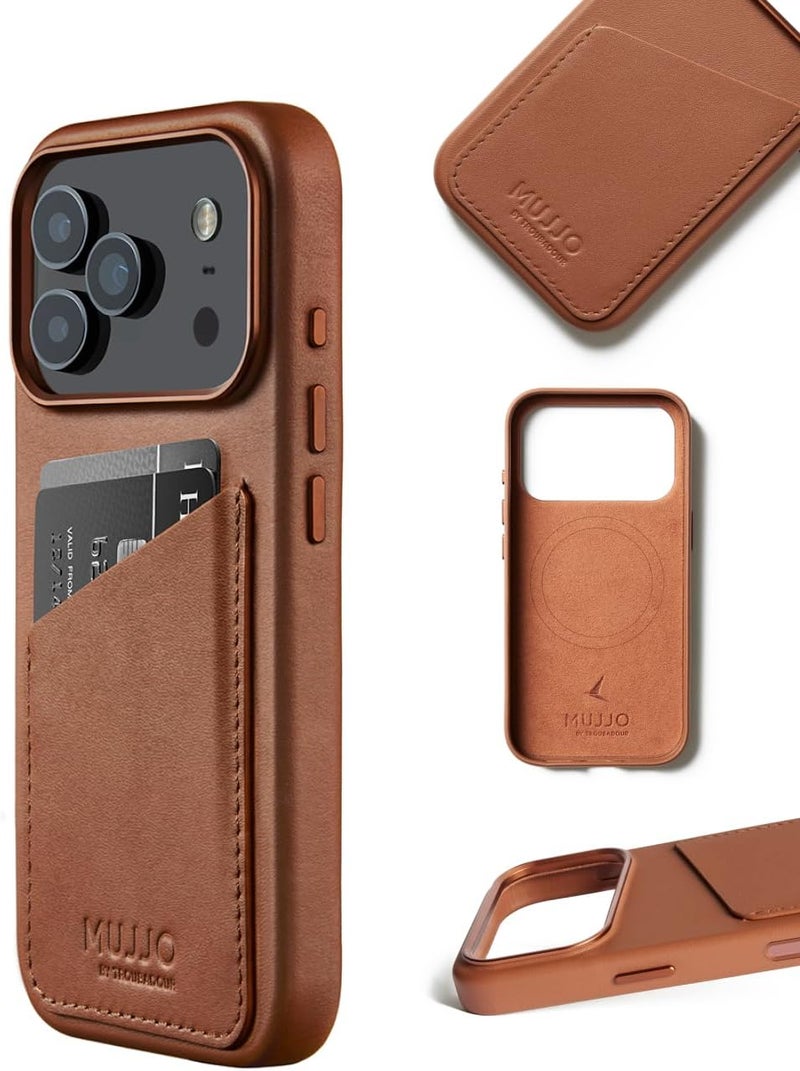 موجو جراب آيفون  برو محفظة - بني فاخر بجلد طبيعي مع شحن لاسلكي مغناطيسي - Image 2