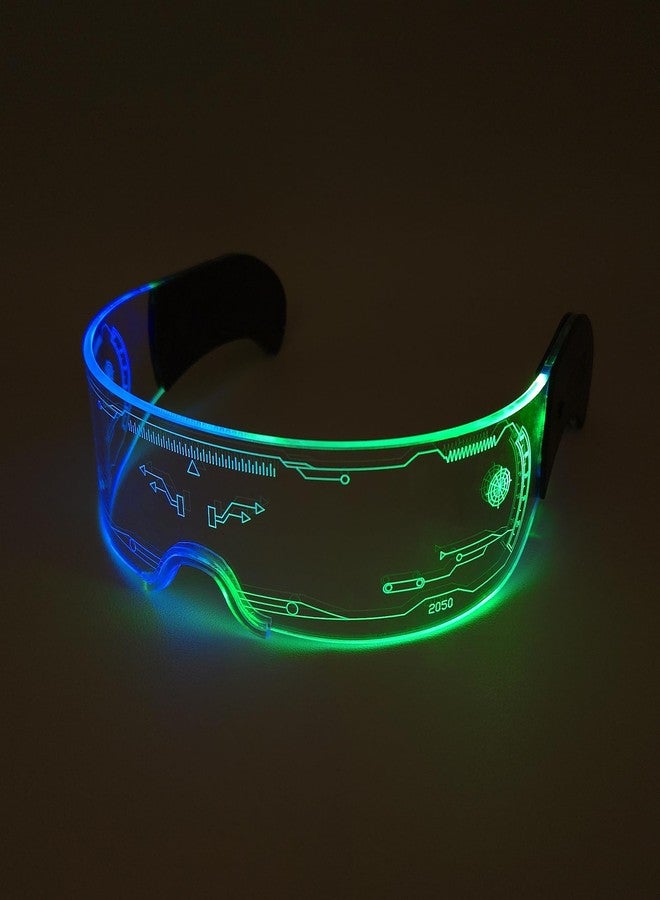 XGOOD LED Glasses Futuristic Neon Sunglasses with Double 7 Colors & 4 Modes Cyberpunk Glasses for Rave Parties and Cosplay (B) - Image 1