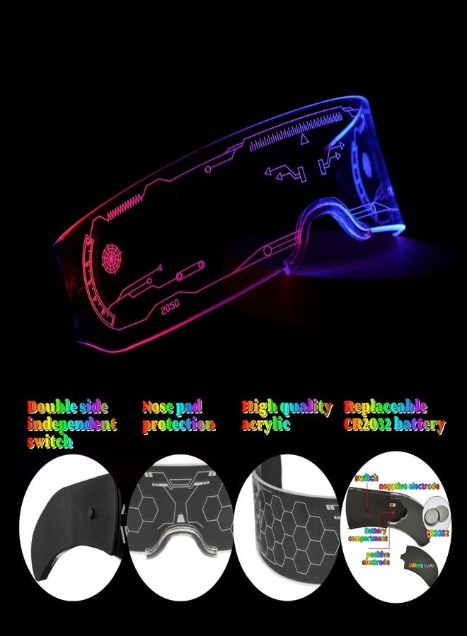 XGOOD LED Glasses Futuristic Neon Sunglasses with Double 7 Colors & 4 Modes Cyberpunk Glasses for Rave Parties and Cosplay (B) - Image 3
