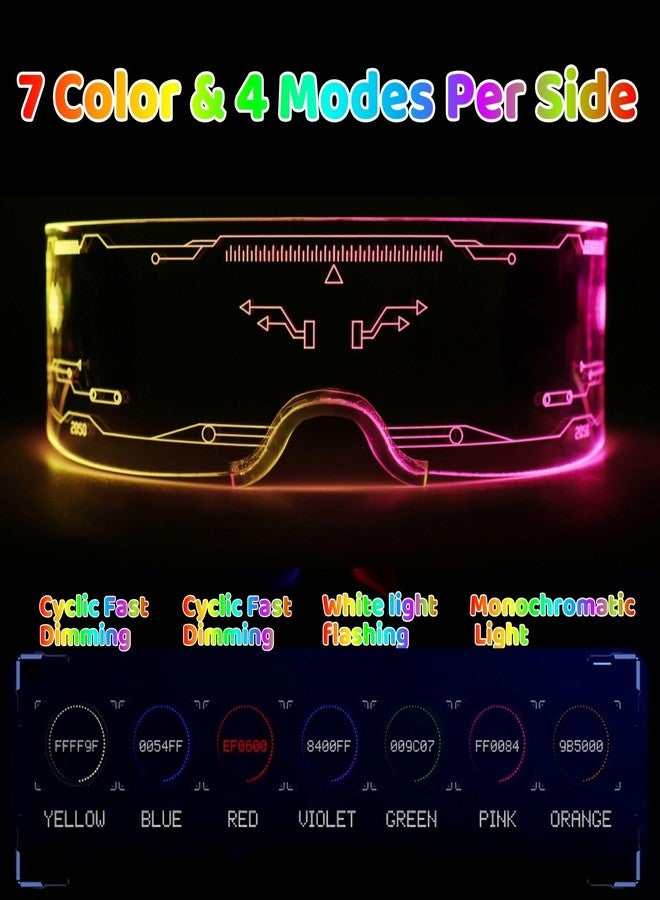 XGOOD LED Glasses Futuristic Neon Sunglasses with Double 7 Colors & 4 Modes Cyberpunk Glasses for Rave Parties and Cosplay (B) - Image 2